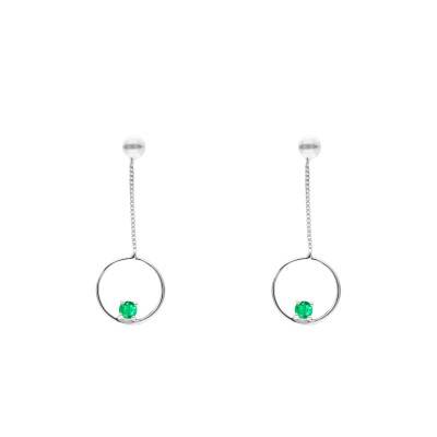 Boucles d'oreilles Cercles en Or Blanc 375 & Émeraudes - Aurora