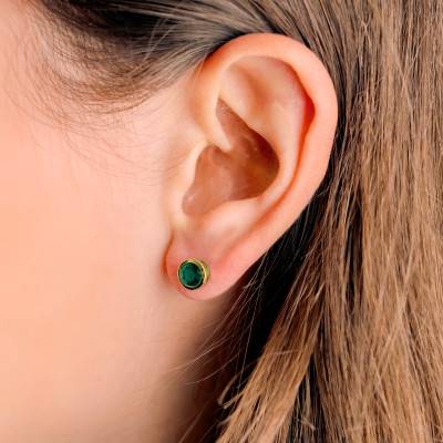 Boucles d'oreilles Rondes en Or Jaune 375 & Émeraudes - Aurora