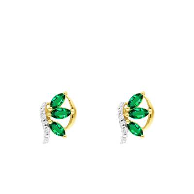 Boucles d'oreilles Florales en Or Jaune 375, Émeraudes & Diamants 0,01 ct - Aurora