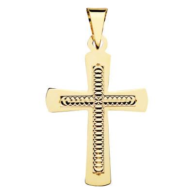 750/1000 Yellow Gold Inside-Sculpted Cross Pendant - Vandona