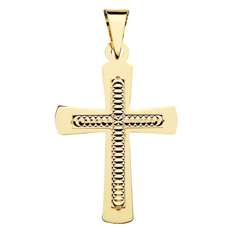 750/1000 Yellow Gold Inside-Sculpted Cross Pendant - Vandona