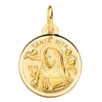 Saint Rita Medal in 750 Yellow Gold, Diameter 14 mm - Vandona