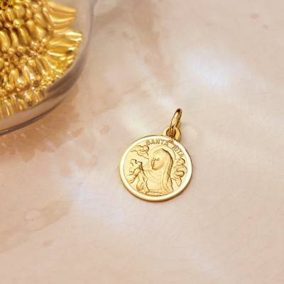 Médaille Sainte Rita en Or Jaune 750, Diamètre 14 mm - Vandona