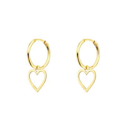 750 Yellow Gold Heart Hoop Earrings, 12 mm Diameter - Emanessence