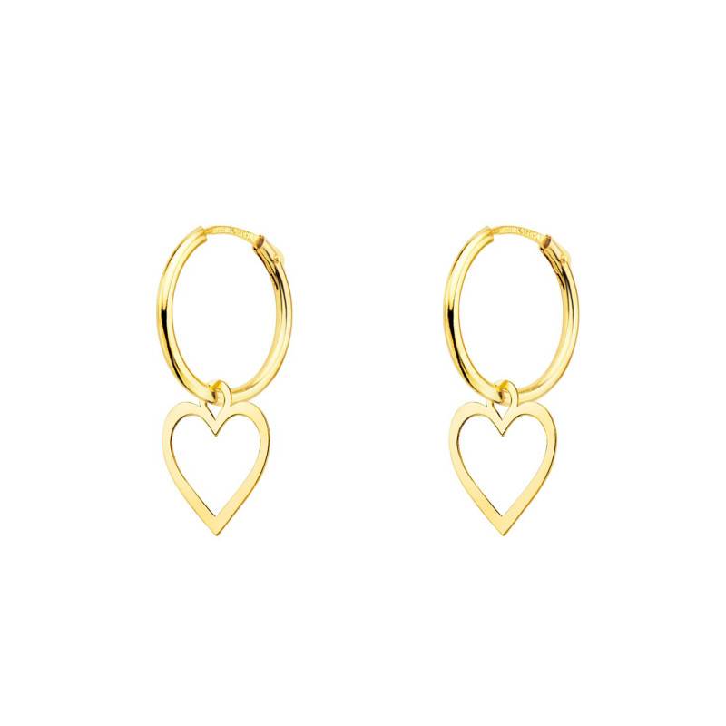 750 Yellow Gold Heart Hoop Earrings, 12 mm Diameter - Emanessence