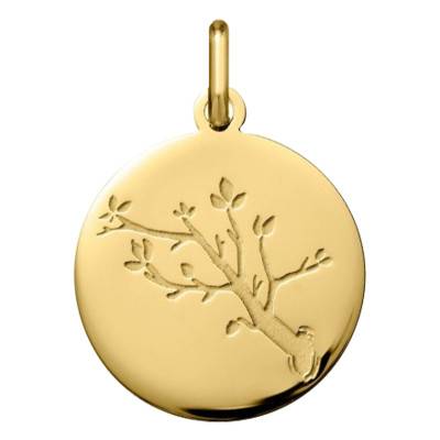 750 Yellow Gold Tree of Life Branch Medal, 18 mm Diameter - Argyor