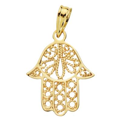 750/1000 Yellow Gold Twisted Hamsa Hand Pendant - Emanessence