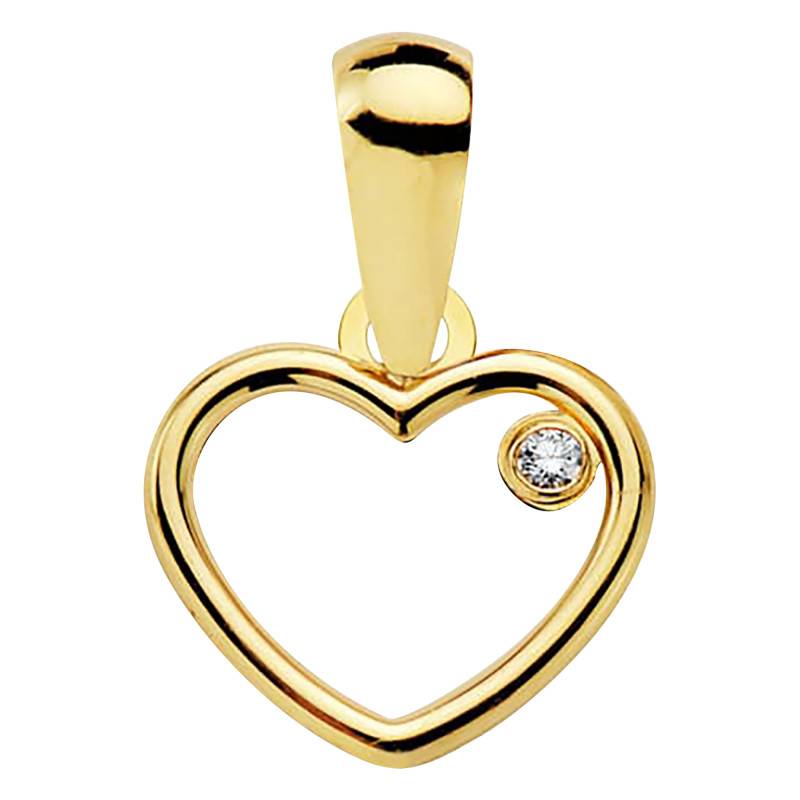 750/1000 Yellow Gold & White Zirconia Bezel-Set Open Heart Pendant - Emanessence