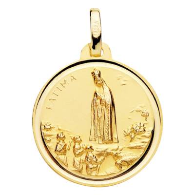 Our Lady of Fátima Medal in 375 Yellow Gold, Diameter 18 mm - Vandona