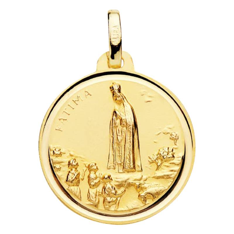 Our Lady of Fátima Medal in 375 Yellow Gold, Diameter 18 mm - Vandona