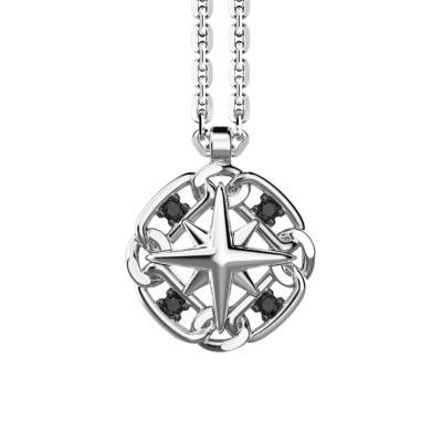 925 Silver & Black Spinel Cosmopolitan Compass Rose Necklace 50 cm - ESC015 - Zancan