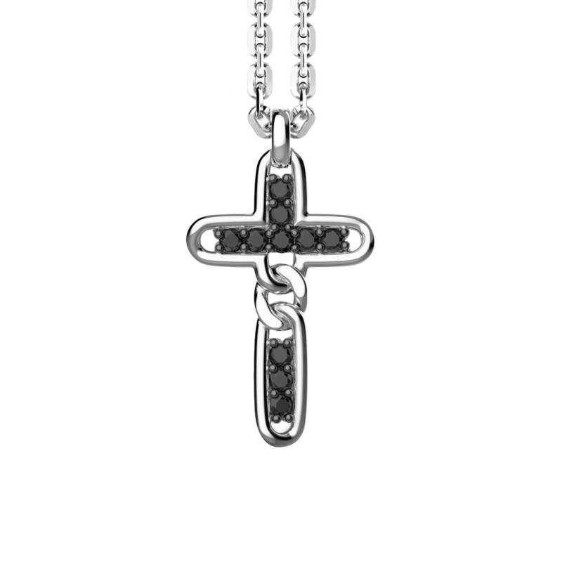 Cosmopolitan 925 Silver & Black Spinel Cross Necklace, 50 cm - ESC014 - Zancan