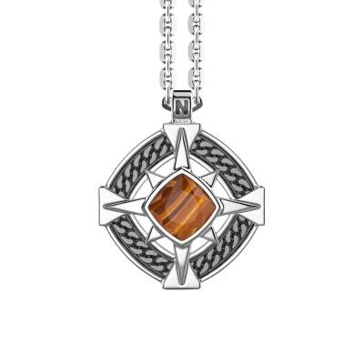 Cosmostone 925 Silver & Tiger's Eye Compass Rose Necklace, 50 cm - ESC005-T - Zancan