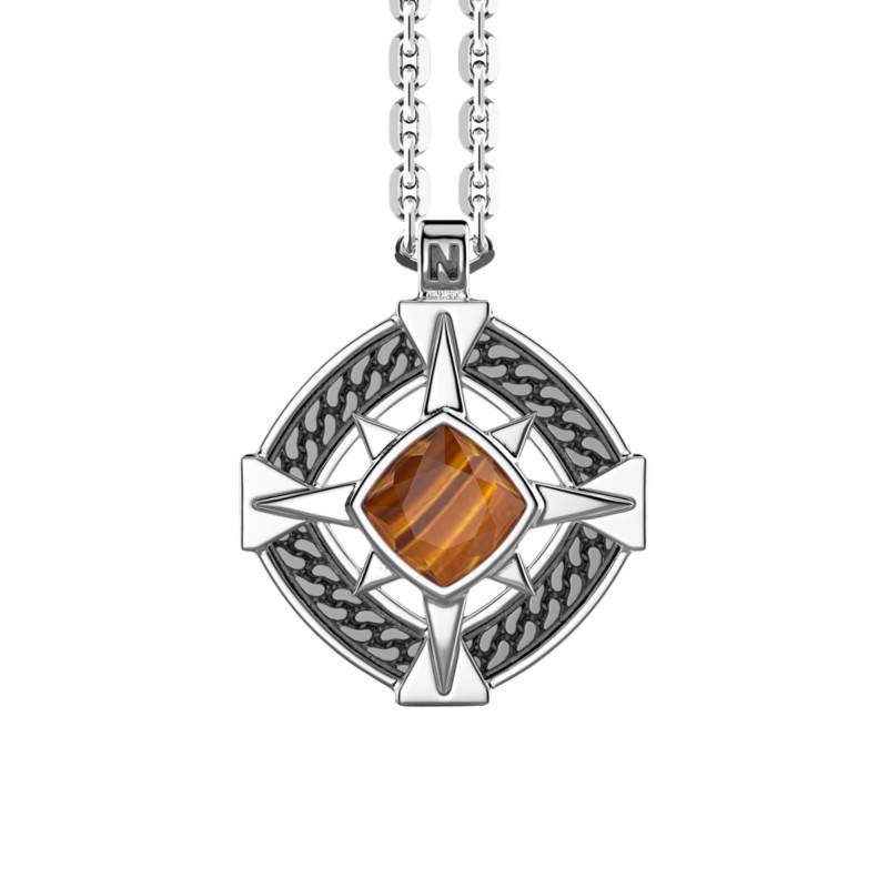 Cosmostone 925 Silver & Tiger's Eye Compass Rose Necklace, 50 cm - ESC005-T - Zancan