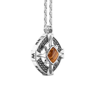 Cosmostone 925 Silver & Tiger's Eye Compass Rose Necklace, 50 cm - ESC005-T - Zancan