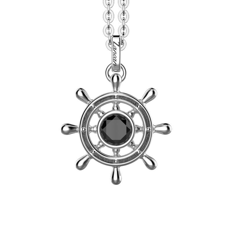 925 Silver & Onyx Cosmostone Helm Necklace 50 cm - EXC627 - Zancan