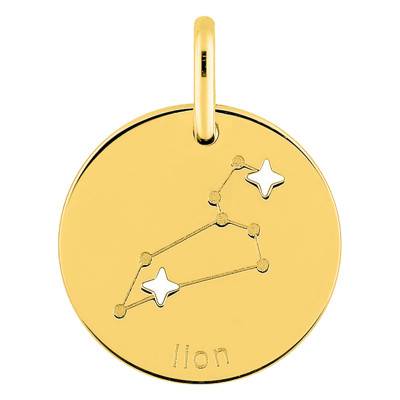 750/1000 Yellow Gold Leo Constellation Pendant, Diameter 14 mm - Emanessence