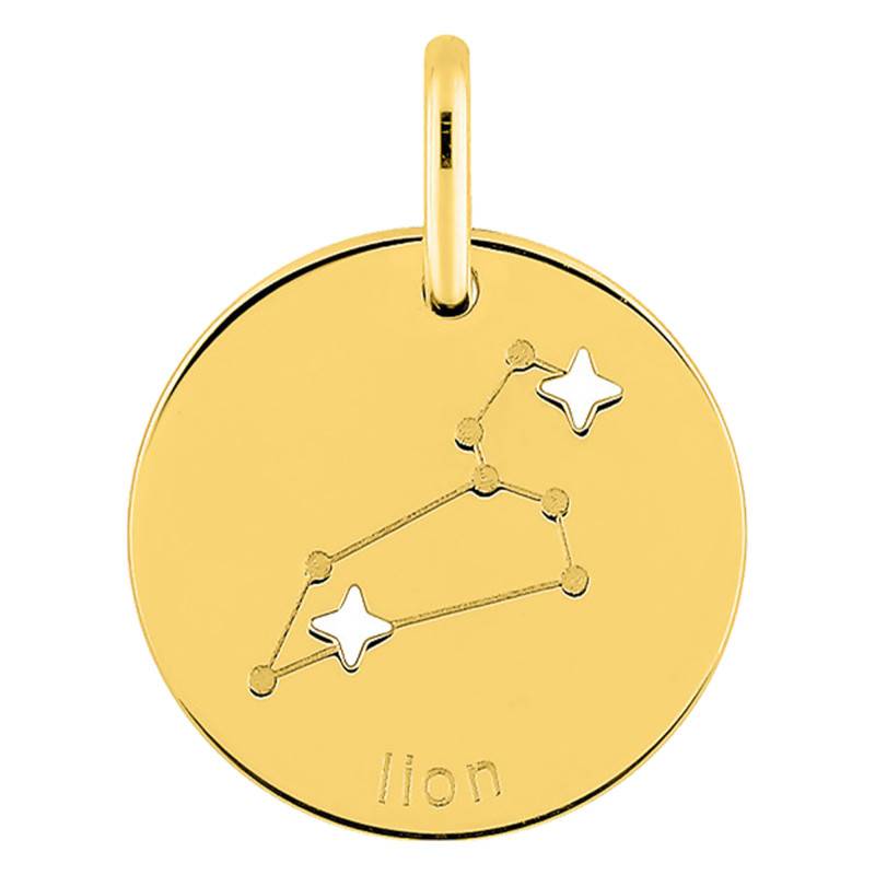 750/1000 Yellow Gold Leo Constellation Pendant, Diameter 14 mm - Emanessence