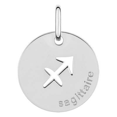 Rhodium-Plated 925 Silver Sagittarius Astrological Sign Pendant, Diameter 15 mm - Emanessence