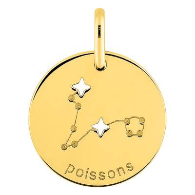 750/1000 Yellow Gold Pisces Constellation Pendant, Diameter 14 mm - Emanessence