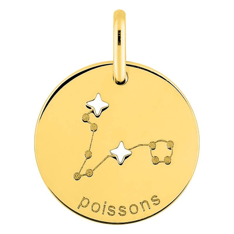 750/1000 Yellow Gold Pisces Constellation Pendant, Diameter 14 mm - Emanessence