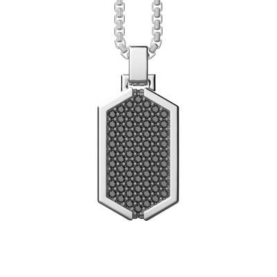 Collier Cosmopolitan Plaque Hexagonale en Argent 925 & Spinelles Noirs, Longueur 50 cm - ESC037 - Zancan