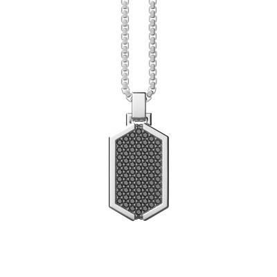 Collier Cosmopolitan Plaque Hexagonale en Argent 925 & Spinelles Noirs, Longueur 50 cm - ESC037 - Zancan