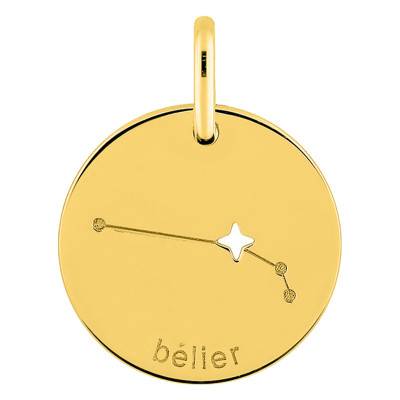 750/1000 Yellow Gold Aries Constellation Pendant, Diameter 14 mm - Emanessence