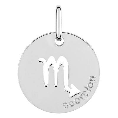 Rhodium-Plated 925 Silver Scorpio Astrological Sign Pendant, Diameter 15 mm - Emanessence