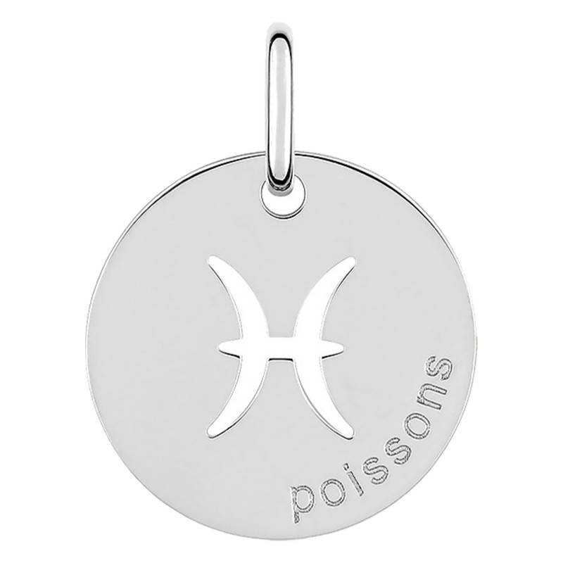 Rhodium-Plated 925 Silver Pisces Astrological Sign Pendant, Diameter 15 mm - Emanessence