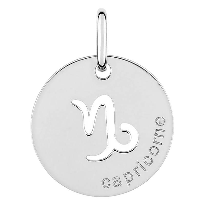 Rhodium-Plated 925 Silver Capricorn Astrological Sign Pendant, Diameter 15 mm - Emanessence