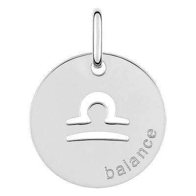 925 Silver Libra Zodiac Sign Round Pendant, 15 mm Diameter - Emanessence