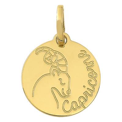 Médaille Signe Astrologique Capricorne en Or Jaune 750, Diamètre 11 mm - Bambins