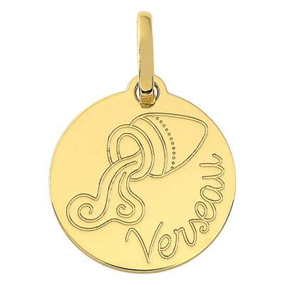 Médaille Signe Astrologique Verseau en Or Jaune 750, Diamètre 11 mm - Bambins