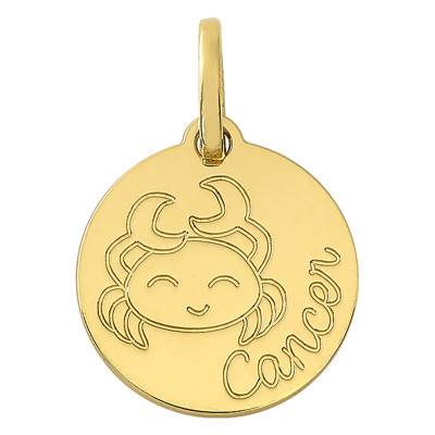 Médaille Signe Astrologique Cancer en Or Jaune 750, Diamètre 11 mm - Bambins