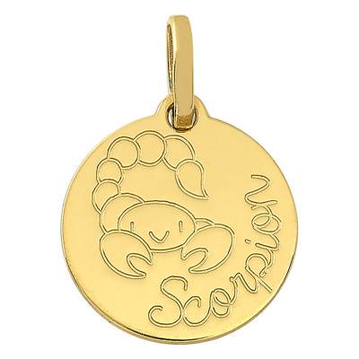 Médaille Signe Astrologique Scorpion en Or Jaune 750, Diamètre 11 mm - Bambins