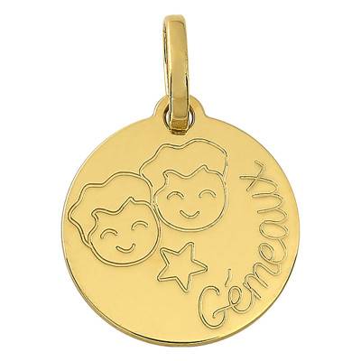 Médaille Signe Astrologique Gémeaux en Or Jaune 750, Diamètre 11 mm - Bambins