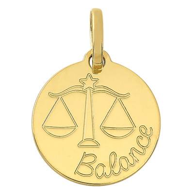 Médaille Signe Astrologique Balance en Or Jaune 750, Diamètre 11 mm - Bambins