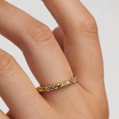 Bague Rainbow Semi Éternité en Plaqué Or Jaune & Zircones Multicolores - AN01-C07 - Pdpaola