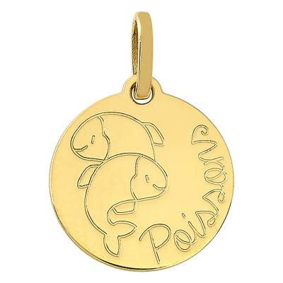 Médaille Signe Astrologique Poissons en Or Jaune 750, Diamètre 11 mm - Bambins