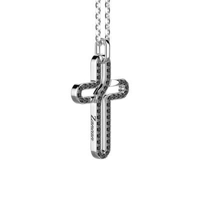 Collier Cosmopolitan Luxury Croix en Argent 925 & Spinelles Noirs, Longueur 60 cm - ESC062 - Zancan