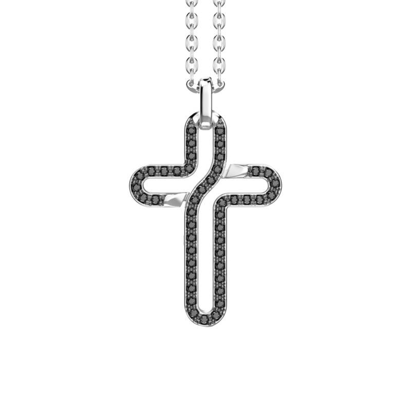 925 Silver & Black Spinels Cosmopolitan Luxury Cross Necklace, 60 cm Length - ESC062 - Zancan