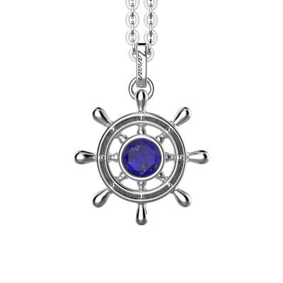Collier Cosmostone Gouvernail Argent 925 & Lapis Lazuli, Longueur 50 cm - EXC627 - Zancan