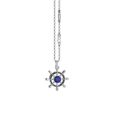 Collier Cosmostone Gouvernail en Argent 925 & Lapis Lazuli, Longueur 50 cm - EXC627 - Zancan