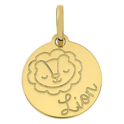 Médaille Signe Astrologique Lion en Or Jaune 750, Diamètre 11 mm - Bambins
