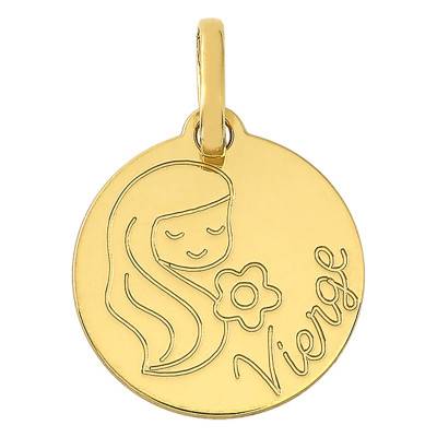 Médaille Signe Astrologique Vierge en Or Jaune 750, Diamètre 11 mm - Bambins