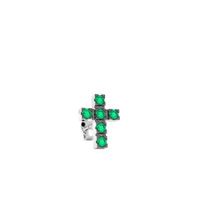 Boucle d'oreille Insignia Unique Croix en Argent 925 & Spinelles Verts - ESO013 - Zancan