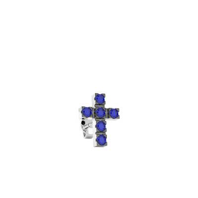 Boucle d'oreille Insignia Unique Croix en Argent 925 & Spinelles Bleus - ESO013 - Zancan