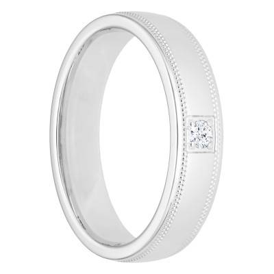 Alliance Demi-Bombée Confort en Or Blanc 750 & Diamant, Largeur 4 mm ou 5 mm - Amore