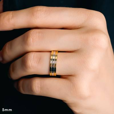 Alliance Ruban Confort Rainurée en 2 Ors 750 & Diamants 0,035 ct, Largeur de 3 mm à 5 mm - Amore
